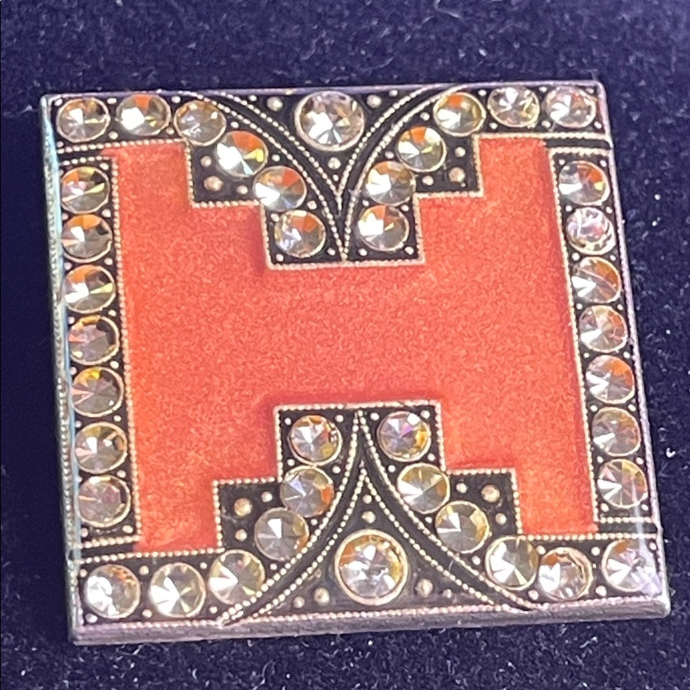 Catherine Popesco Orange Enamel Pin with Crystal Border - Picture 3 of 5